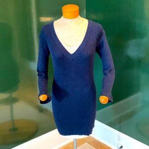 Navy V-Neck long sleeved cotton sweater dress